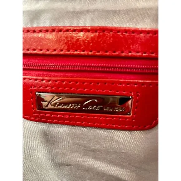 ~ Kenneth Cole NY leather bag shoulder purse brick red, double strap metal chain - Picture 11 of 16